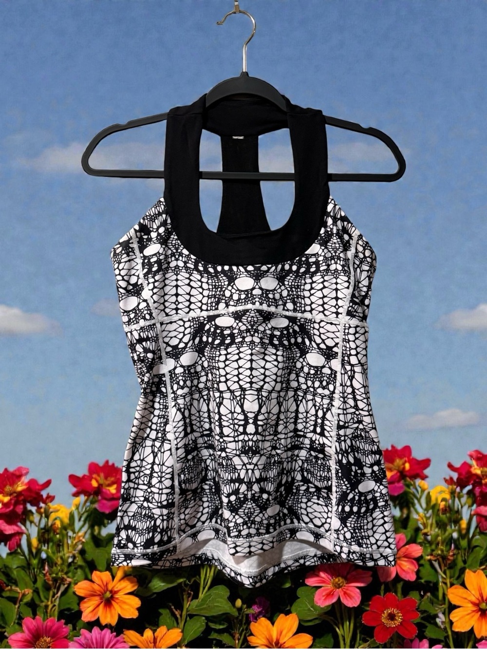 Lululemon Athletica Glacier Lace Black and White Racerback Tank Top